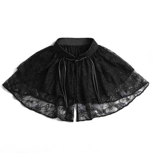 PINGSHI Boutique UK Eleganter Cape-Cardigan aus Spitze, abnehmbarer Kunstkragen, Überwurf mit Cape-Ärmeln, Damen-inspirierter Schal von PINGSHI Boutique UK