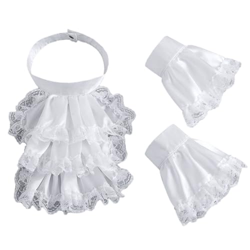 PINGSHI Boutique UK Europäisches Hofkleid mit Latzkragen und Ärmeln, Blumen-Set, Smoking-Rüschen-Accessoire, Gentleman-Drama-Auftrittskostüm(Blanc) von PINGSHI Boutique UK
