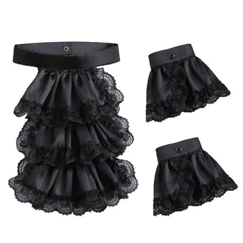 PINGSHI Boutique UK Europäisches Hofkleid mit Latzkragen und Ärmeln, Blumen-Set, Smoking-Rüschen-Accessoire, Gentleman-Drama-Auftrittskostüm(Svart) von PINGSHI Boutique UK