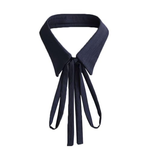 PINGSHI Boutique UK Geschnürter, faltiger Spitzkragen mit Fliege, eleganter, abnehmbarer Kunstkragen for Damenröcke und Blusen(Navy blue) von PINGSHI Boutique UK