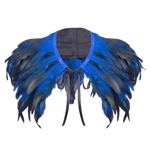 PINGSHI Boutique UK Gothic Feder Cape Schal Halloween Karneval Tanzparty Capelet mit Halsband Dark Cosplay Performance Zubehör(Blue 1) von PINGSHI Boutique UK