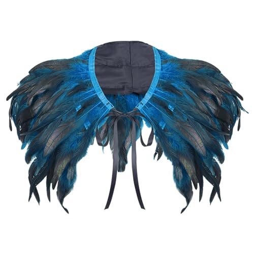 PINGSHI Boutique UK Gothic Feder Cape Schal Halloween Karneval Tanzparty Capelet mit Halsband Dark Cosplay Performance Zubehör(Blue 2) von PINGSHI Boutique UK