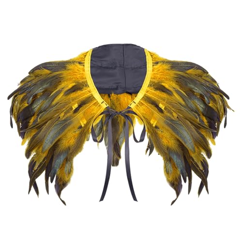 PINGSHI Boutique UK Gothic Feder Cape Schal Halloween Karneval Tanzparty Capelet mit Halsband Dark Cosplay Performance Zubehör(Geel) von PINGSHI Boutique UK