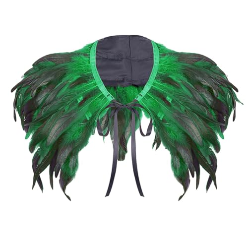 PINGSHI Boutique UK Gothic Feder Cape Schal Halloween Karneval Tanzparty Capelet mit Halsband Dark Cosplay Performance Zubehör(Groen) von PINGSHI Boutique UK