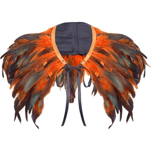 PINGSHI Boutique UK Gothic Feder Cape Schal Halloween Karneval Tanzparty Capelet mit Halsband Dark Cosplay Performance Zubehör(Orange) von PINGSHI Boutique UK