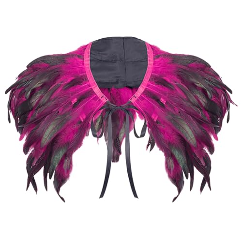 PINGSHI Boutique UK Gothic Feder Cape Schal Halloween Karneval Tanzparty Capelet mit Halsband Dark Cosplay Performance Zubehör(Red) von PINGSHI Boutique UK