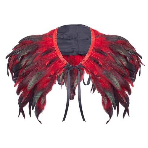 PINGSHI Boutique UK Gothic Feder Cape Schal Halloween Karneval Tanzparty Capelet mit Halsband Dark Cosplay Performance Zubehör(Rosso) von PINGSHI Boutique UK