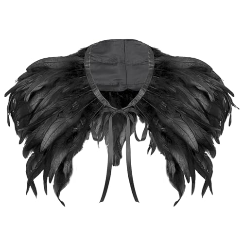 PINGSHI Boutique UK Gothic Feder Cape Schal Halloween Karneval Tanzparty Capelet mit Halsband Dark Cosplay Performance Zubehör(Svart) von PINGSHI Boutique UK