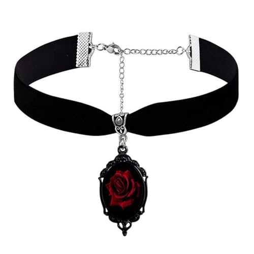 PINGSHI Boutique UK Gothic Rote Rose Samt Halsband Halskette Vintage Kristall Anhänger Kragen Hexe Vampir Steampunk Cosplay Schmuck PINGSHI Boutique UK Gothic Rote Rose Samt Halsband Halskette Vintage Kristall Anhänger Kragen Hexe Vampir Steampunk Cosplay Schmuck von PINGSHI Boutique UK
