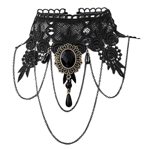 PINGSHI Boutique UK Gothic Schwarze Spitzen-Halskette Steampunk-Halsband mit Strasssteinen Punk-Modeschmuck for Halloween und Hochzeit PINGSHI Boutique UK Gothic Schwarze Spitzen-Halskette Steampunk-Halsband mit Strasssteinen Punk-Modeschmuck for Halloween und Hochzeit von PINGSHI Boutique UK