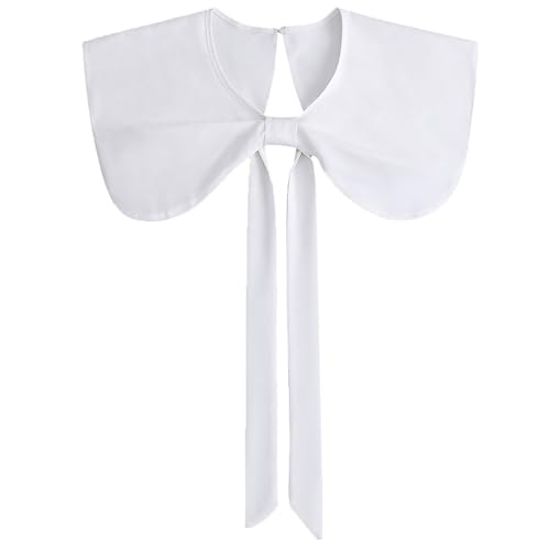 PINGSHI Boutique UK Großer Schalkragen mit Schleife, Chiffon-Faux-Fliege-Kragen for Damen, abnehmbar, süßes Oberbekleidungs-Accessoire for Herbst und Winter(Blanc) von PINGSHI Boutique UK