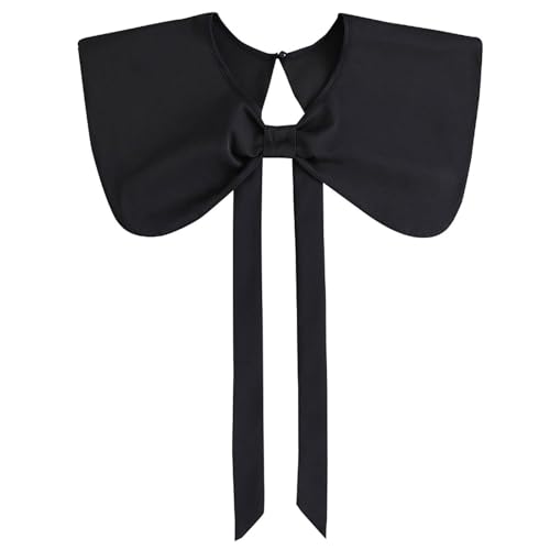 PINGSHI Boutique UK Großer Schalkragen mit Schleife, Chiffon-Faux-Fliege-Kragen for Damen, abnehmbar, süßes Oberbekleidungs-Accessoire for Herbst und Winter(Svart) von PINGSHI Boutique UK