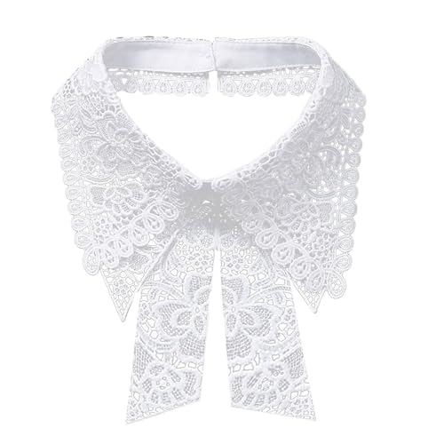 PINGSHI Boutique UK Künstlicher Kragen mit Spitze und Blumenmuster, abnehmbarer dicker Kragen, doppellagig, hohler Rand, schwarz-weißer Kragen for Blusen und Kleider(Blanc) von PINGSHI Boutique UK