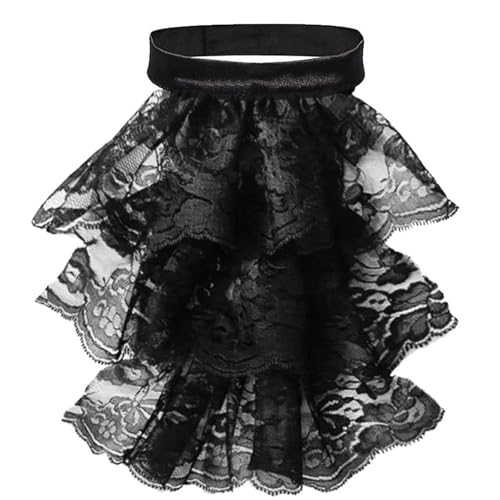 PINGSHI Boutique UK Mittelalterliches Hofkragen-Set, bestickter Blumenkragen im Vintage-Stil mit Spitze, Rüschenkragen mit Ärmeln, Kostümzubehör(Svart) von PINGSHI Boutique UK