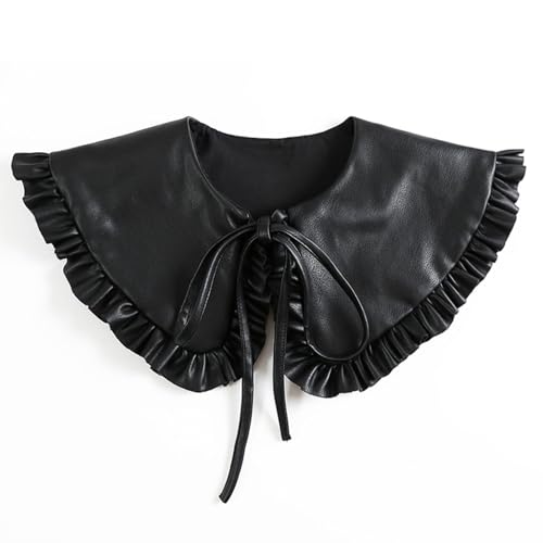 PINGSHI Boutique UK PU-Leder-Kunstkragenschal Damen-Kragen mit Rüschen, Schnürung, abnehmbarer Lederkragen, Gothic, viktorianisch, Steampunk, Hals-Accessoire von PINGSHI Boutique UK
