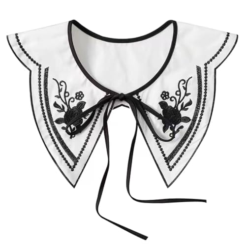PINGSHI Boutique UK Retro-Kragen mit schwarzer Stickerei, abnehmbarer weißer Schal for Damen, vielseitiger dekorativer Kragen for Frühling und Sommer von PINGSHI Boutique UK