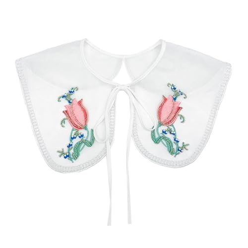 PINGSHI Boutique UK Rosa Organza-Kragen mit Stickerei, Schal, florale Fliege, falscher Kragen, dekorativer abnehmbarer Kunstkragen for Frauen und Mädchen PINGSHI Boutique UK Rosa Organza-Kragen mit Stickerei, Schal, florale Fliege, falscher Kragen, dekorativer abnehmbarer Kunstkragen for Frauen und Mädchen von PINGSHI Boutique UK