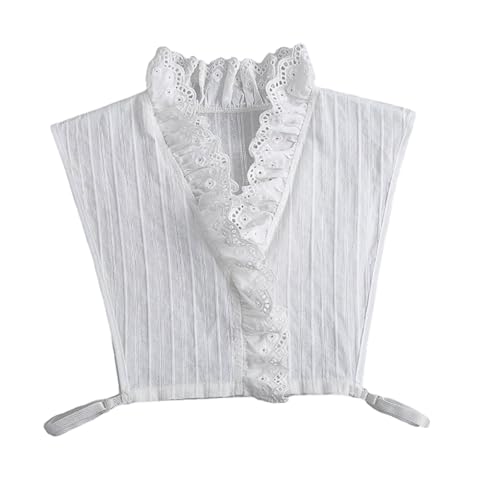 PINGSHI Boutique UK V-Ausschnitt, Spitzenrüschen, Kunstkragen, abnehmbarer, plissierter Baumwollkragen for Damen, for Tragen unter Pullovern und Hemden(Blanc) von PINGSHI Boutique UK