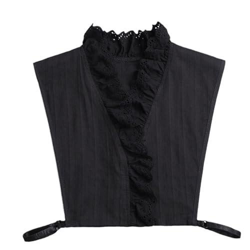 PINGSHI Boutique UK V-Ausschnitt, Spitzenrüschen, Kunstkragen, abnehmbarer, plissierter Baumwollkragen for Damen, for Tragen unter Pullovern und Hemden(Svart) von PINGSHI Boutique UK
