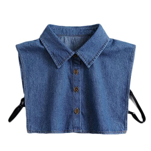 PINGSHI Boutique UK Verwaschener Denim-Stehkragen, verstellbarer, abnehmbarer Spitzkragen for Damen, lässiger Vintage-Denim for Pullover und Hemden(Bleu) von PINGSHI Boutique UK