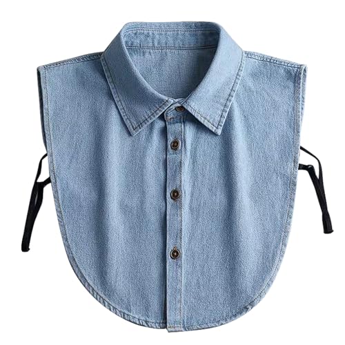 PINGSHI Boutique UK Verwaschener Denim-Stehkragen, verstellbarer, abnehmbarer Spitzkragen for Damen, lässiger Vintage-Denim for Pullover und Hemden(Light blue) von PINGSHI Boutique UK