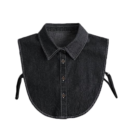 PINGSHI Boutique UK Verwaschener Denim-Stehkragen, verstellbarer, abnehmbarer Spitzkragen for Damen, lässiger Vintage-Denim for Pullover und Hemden(Svart) von PINGSHI Boutique UK