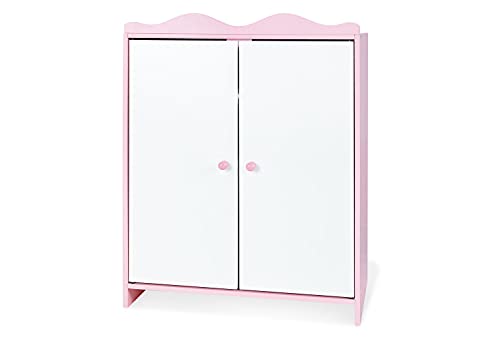PINOLINO Puppenschrank Jasmin - Holz Kleiderschrank für Puppen mit 2 Türen, Einlegeboden, Kleiderstange, 3 Kleiderbügeln, rosa/weiß, ab 2 Jahren von PINOLINO
