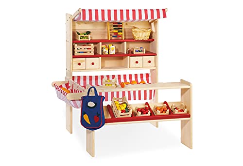 Pinolino Marktstand Lucy, massives Holz, besonders standfest, Tresen rechts oder links montierbar, für Kinder ab 2 J., rot von PINOLINO