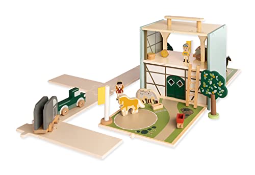 Pinolino Spielwelt Reiterhof Lise, mit 33-teiligem Zubehör, Linde und MDF, aufklappbare Spielkiste, einfach transportierbar, klar und bunt lackiert von PINOLINO