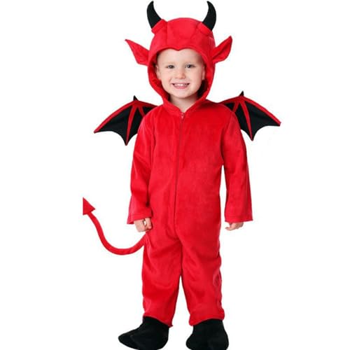 Teufelskostüm für Jungen und Mädchen, Jumpsuit mit Schwanz und Mütze mit Hörnern, Dämonen, Teufel, Teufel, für Cosplay und Partys von PINTUTU