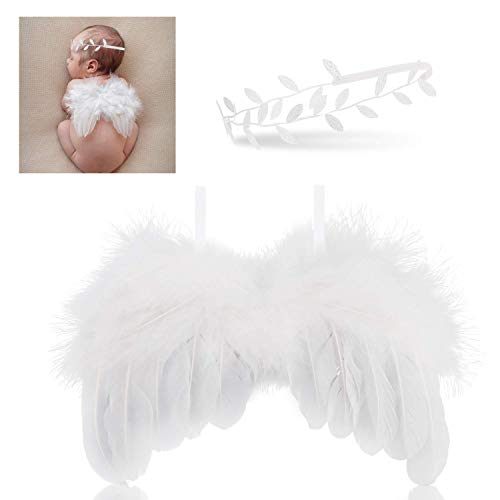 PIQIUQIU Baby Fotoshooting Kostüm Engelsflügel mit Leaf Haarband Feder Baby Engel Flügel Neugeborenen Set Fotografie Kostüm Neugeborenen von PIQIUQIU