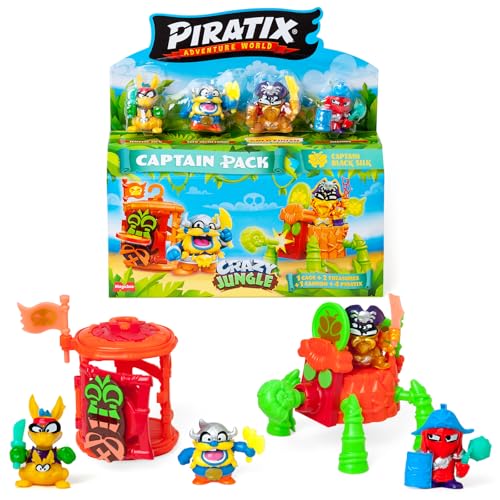 PIRATIX ADVENTURE WORLD Crazy Jungle-Serie, Captain Pack Black Silk – enthält 4 Piratix, 1 Goldener Kapitän, 4 Neonzubehör, 1 Käfig, 1 Kanone, 2 Exklusive Schätze, 2 Neonflaggen. Pack 1/6 PIRATIX ADVENTURE WORLD Crazy Jungle-Serie, Captain Pack Black Silk – enthält 4 Piratix, 1 Goldener Kapitän, 4 Neonzubehör, 1 Käfig, 1 Kanone, 2 Exklusive Schätze, 2 Neonflaggen. Pack 1/6 von PIRATIX ADVENTURE WORLD