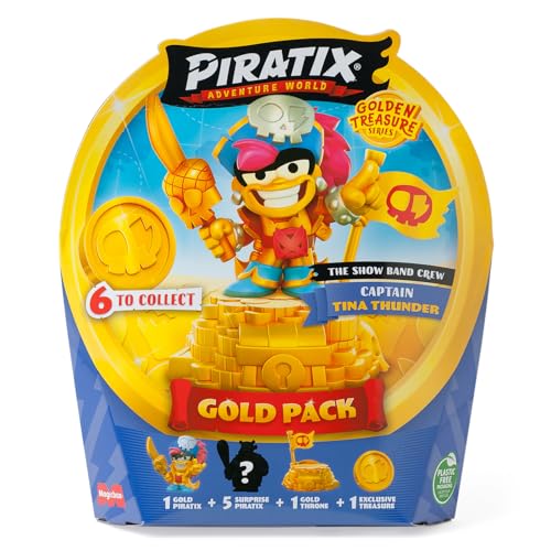 PIRATIX ADVENTURE WORLD Serie Golden Treasure - Gold Pack, The Champs Crew. Enthält 5 Überraschungspiratix, 1 exklusiver Schatz, 1 Flagge, 1 Podium, 6 Zubehörteile und den goldenen Kapitän King Hat PIRATIX ADVENTURE WORLD Serie Golden Treasure - Gold Pack, The Champs Crew. Enthält 5 Überraschungspiratix, 1 exklusiver Schatz, 1 Flagge, 1 Podium, 6 Zubehörteile und den goldenen Kapitän King Hat von PIRATIX ADVENTURE WORLD