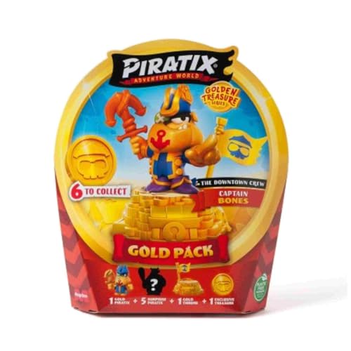 PIRATIX ADVENTURE WORLD Serie Golden Treasure - Gold Pack The Show Band Crew. Enthält 5 Piratix Überraschung, 1 exklusiver Schatz, 1 Exklusive Flagge, 1 Podium, 6 Zubehörteile und Captain Golden Tina von PIRATIX ADVENTURE WORLD