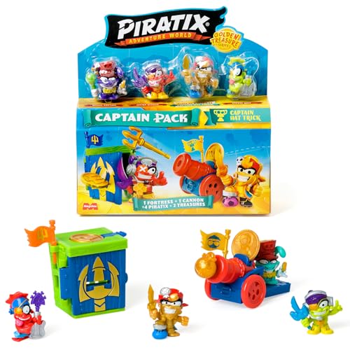 PIRATIX Golden Treasure Series - Captain Pack Hat Trick Enthält 4 Piratix; 1 Goldener Kapitän und 1 Überraschungspiratix, 4 Zubehörteile, 1 Festung, 1 Kanone, 2 Exklusive Schätze und 2 Flaggen.Pack 1 PIRATIX Golden Treasure Series - Captain Pack Hat Trick Enthält 4 Piratix; 1 Goldener Kapitän und 1 Überraschungspiratix, 4 Zubehörteile, 1 Festung, 1 Kanone, 2 Exklusive Schätze und 2 Flaggen.Pack 1 von PIRATIX ADVENTURE WORLD