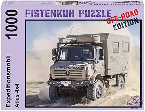 PISTENKUH Puzzle - Offroad Edition - Expeditionsmobil Atlas 4x4-1000 Teile - Das Puzzlebild zeigt EIN Expeditionsfahrzeug auf der Basis eines Unimog von PISTENKUH
