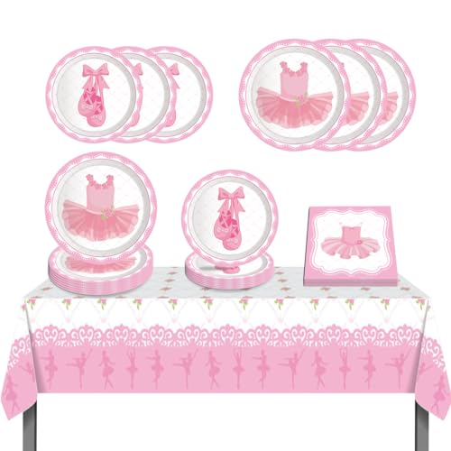 PIUMOJ Ballerina Partygeschirr Set, Rosa Geburtstag Party Geschirr, Rosa Ballerina Pappteller Set, Tischdecke, Servietten, Ballerina Partyzubehör Set für Mädchen Geburtstag, 8 Gäste PIUMOJ Ballerina Partygeschirr Set, Rosa Geburtstag Party Geschirr, Rosa Ballerina Pappteller Set, Tischdecke, Servietten, Ballerina Partyzubehör Set für Mädchen Geburtstag, 8 Gäste von PIUMOJ