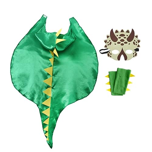 PIUMOJ Dinosaurier Umhang Kostüm, Dinosaurier Kostüm Kinder, Dinosaurier Cape Maske Handschuhe Set, Dinosaurier Kostüm Halloween Karneval Cosplay Party Dekoration für Jungen Mädchen, Grün von PIUMOJ