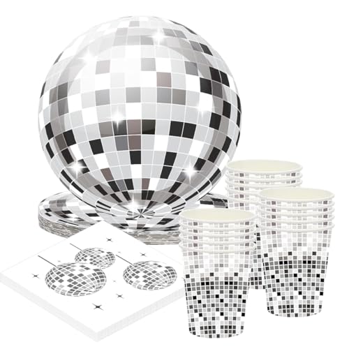 PIUMOJ Disco Partygeschirr Set, Disco Party Geschirr, Jahre Disco Geburtstag Party Supplies, Pappteller, Pappbecher, Servietten, 70er 80er 90er Dekoration Geburtstag Partygeschirr, 20 Gäste PIUMOJ Disco Partygeschirr Set, Disco Party Geschirr, Jahre Disco Geburtstag Party Supplies, Pappteller, Pappbecher, Servietten, 70er 80er 90er Dekoration Geburtstag Partygeschirr, 20 Gäste von PIUMOJ