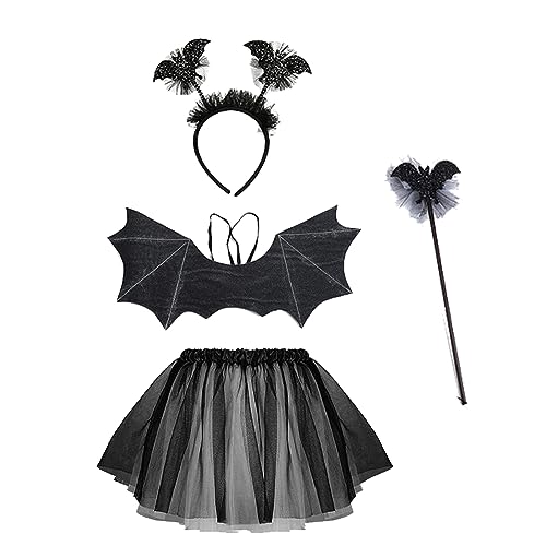 PIUMOJ Fledermaus Kostüm Kinder, Fledermaus Kostüm Set für Mädchen mit Haareif, Tutu Rock, Flügel und Zauberstab, Fledermaus Kostüm für Halloween Karneval Cosplay Party, Schwarze PIUMOJ Fledermaus Kostüm Kinder, Fledermaus Kostüm Set für Mädchen mit Haareif, Tutu Rock, Flügel und Zauberstab, Fledermaus Kostüm für Halloween Karneval Cosplay Party, Schwarze von PIUMOJ