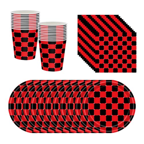 PIUMOJ Partygeschirr Rennwagen, Weihnachten Partygeschirr Set, Rot und Schwarz kariert Teller, Tischdecke, Becher, Rennwagen Weihnachten Geburtstag Geschirr Deko für Kinder, 24 Gäste PIUMOJ Partygeschirr Rennwagen, Weihnachten Partygeschirr Set, Rot und Schwarz kariert Teller, Tischdecke, Becher, Rennwagen Weihnachten Geburtstag Geschirr Deko für Kinder, 24 Gäste von PIUMOJ