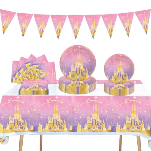 PIUMOJ Prinzessin Partygeschirr Set, Prinzessin Geburtstag Geschirr, Rosa Schloss Party Geschirr, Pappteller Kindergeburtstag Prinzessin, Servietten, Tischdecke, für Mädchen Geburtstag, 10 Gäste PIUMOJ Prinzessin Partygeschirr Set, Prinzessin Geburtstag Geschirr, Rosa Schloss Party Geschirr, Pappteller Kindergeburtstag Prinzessin, Servietten, Tischdecke, für Mädchen Geburtstag, 10 Gäste von PIUMOJ