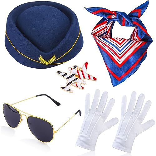 PIUMOJ Stewardess Kostüm Set für Damen - Flugbegleiter Kostümzubehör mit Hut, Sonnenbrille, Schal & Handschuhe - Ideal für Halloween, Cosplay & Mottopartys PIUMOJ Stewardess Kostüm Set für Damen - Flugbegleiter Kostümzubehör mit Hut, Sonnenbrille, Schal & Handschuhe - Ideal für Halloween, Cosplay & Mottopartys von PIUMOJ