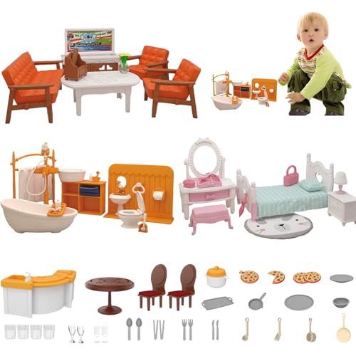 4 Sets Puppenhaus Möbel und Accessoires Set Badezimmer Schlafzimmer Küche Wohnzimmer Miniatur Haus Möbel Set Plastik 4 Sets Puppenhaus Möbel und Accessoires Set Badezimmer Schlafzimmer Küche Wohnzimmer Miniatur Haus Möbel Set Plastik von PIUpiuLIANG