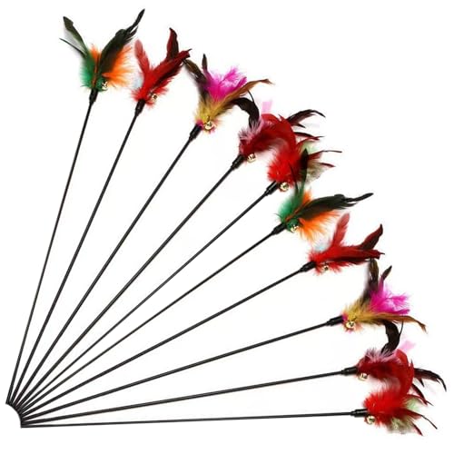 PIUpiuLIANG 10pcs Katzenteaser, 22 -Zoll -PVC -Katzenstabspielzeug mit Gefieder, interaktiver Stressabbau Teaser -Zauberstab, Flexibles Spielzeug für Innenkatzen, Geschenke für von PIUpiuLIANG