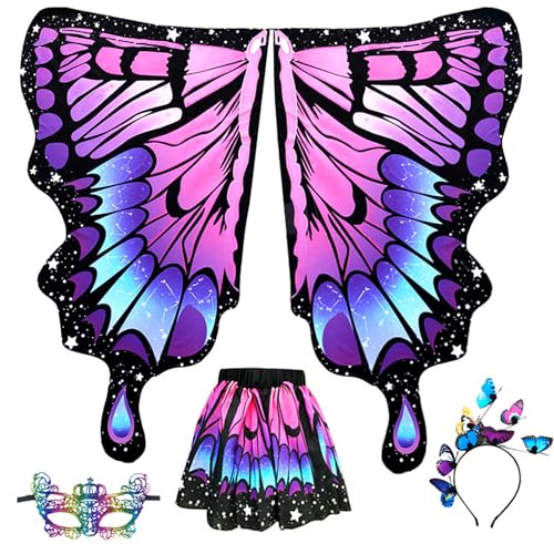 PIUpiuLIANG 4PCS/Set Butterfly Kostüm für Mädchen, lila Schmetterlingsflügel mit Augenmaske, Haarband und Kleid für Mädchen Cosplay -Partygeschenke PIUpiuLIANG 4PCS/Set Butterfly Kostüm für Mädchen, lila Schmetterlingsflügel mit Augenmaske, Haarband und Kleid für Mädchen Cosplay -Partygeschenke von PIUpiuLIANG
