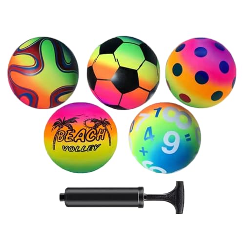 PIUpiuLIANG 5pcs Kickball -Set, 8, 7 -Zoll -Sportbälle für Kinder mit Pumpe, aufblasbarer Regenbogenball für den Outdoor PIUpiuLIANG 5pcs Kickball -Set, 8, 7 -Zoll -Sportbälle für Kinder mit Pumpe, aufblasbarer Regenbogenball für den Outdoor von PIUpiuLIANG