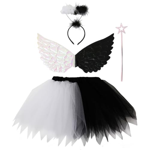 PIUpiuLIANG Engel Kostüm für Mädchen Schwarz -Weiß -Engel Kostüm Beinhaltet Rock, Zauberstab, Flügel & Stirnband Weihnachten Halloween Kostüme für Mädchen für Party, Cosplay, Bühne PIUpiuLIANG Engel Kostüm für Mädchen Schwarz -Weiß -Engel Kostüm Beinhaltet Rock, Zauberstab, Flügel & Stirnband Weihnachten Halloween Kostüme für Mädchen für Party, Cosplay, Bühne von PIUpiuLIANG