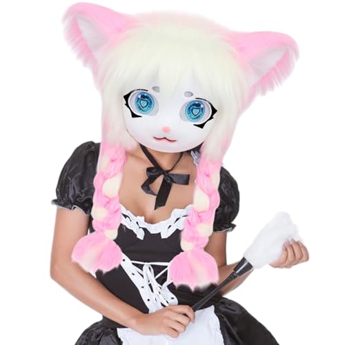PIUpiuLIANG Pelzige Maske niedliche Plüschkatze Pelzige Kopf mit Zöpfen Fursuit Tierkopf für tierische Partys Maskerade Cosplay Kostüm Accessoire, Style1 Mask PIUpiuLIANG Pelzige Maske niedliche Plüschkatze Pelzige Kopf mit Zöpfen Fursuit Tierkopf für tierische Partys Maskerade Cosplay Kostüm Accessoire, Style1 Mask von PIUpiuLIANG