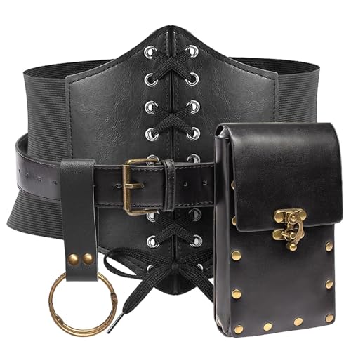 PIUpiuLIANG Renaissance -Kostüm für Frauen mittelalterlicher Lederzubehör gehören Korsettgürtel, Taillenpack & Bracket Retro Cosplay -Accessoires für Halloween, Themenparty, Black PIUpiuLIANG Renaissance -Kostüm für Frauen mittelalterlicher Lederzubehör gehören Korsettgürtel, Taillenpack & Bracket Retro Cosplay -Accessoires für Halloween, Themenparty, Black von PIUpiuLIANG